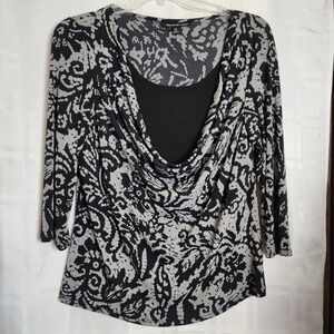 Briggs New York Size XL Black and Gray Elaborate Print 3/4 Sleeve Knit Top